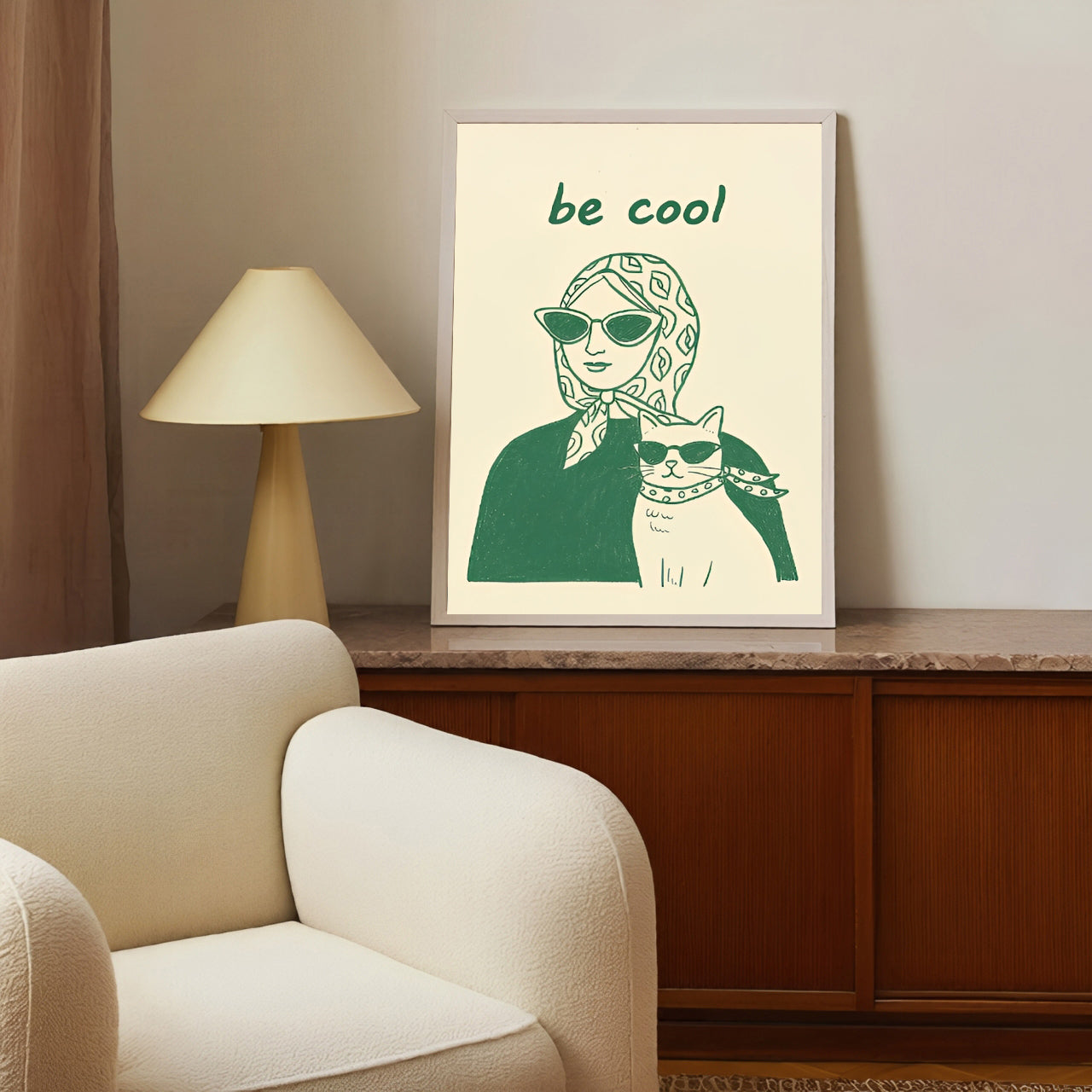 Aesthetic woman and cat poster minimalist print