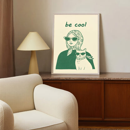 Aesthetic woman and cat poster minimalist print
