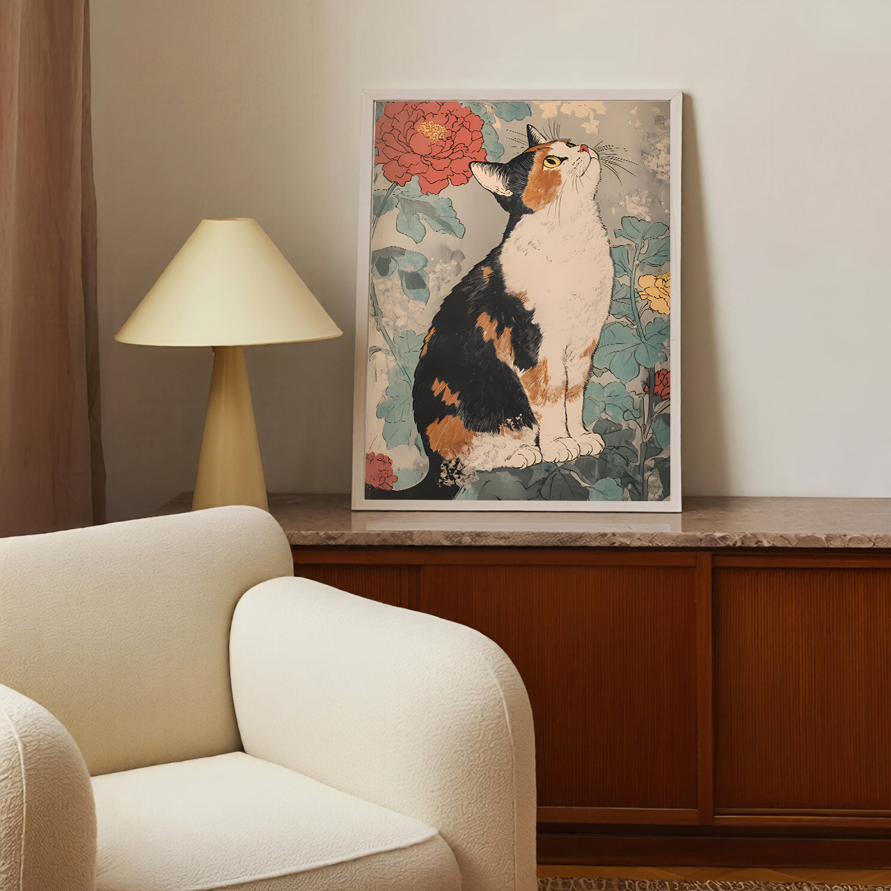 Vintage Japanese cat wall art print