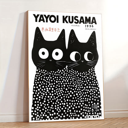 Yayoi Kusama art with cats and dots design