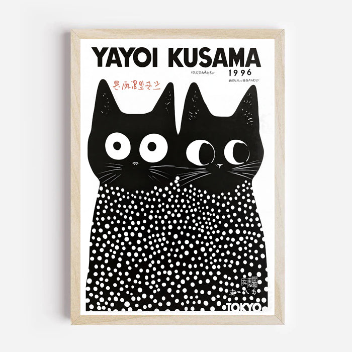 Art print of Yayoi Kusama's black cats with dots