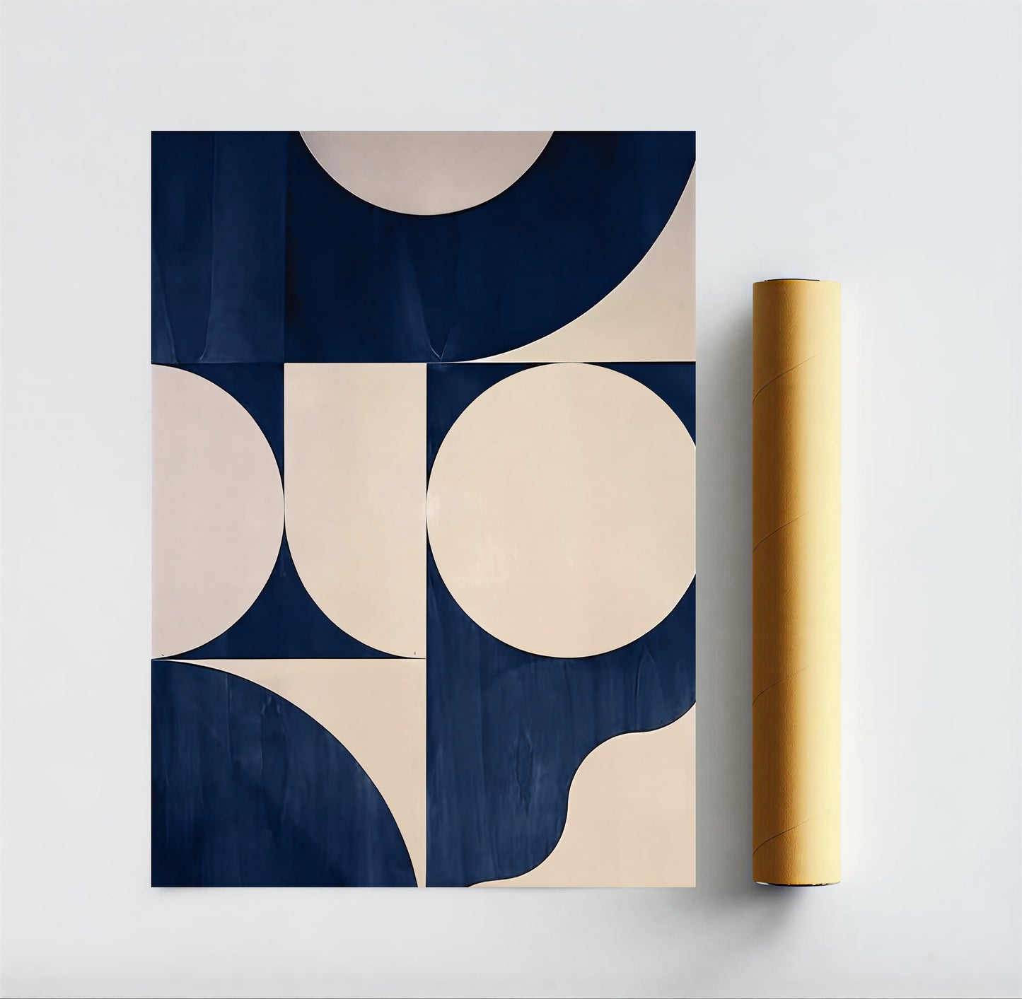 Abstract art print with geometric shapes on a white background