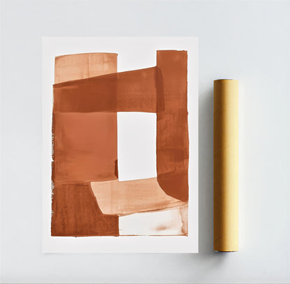 Abstract art piece with brown and beige colors on a white background