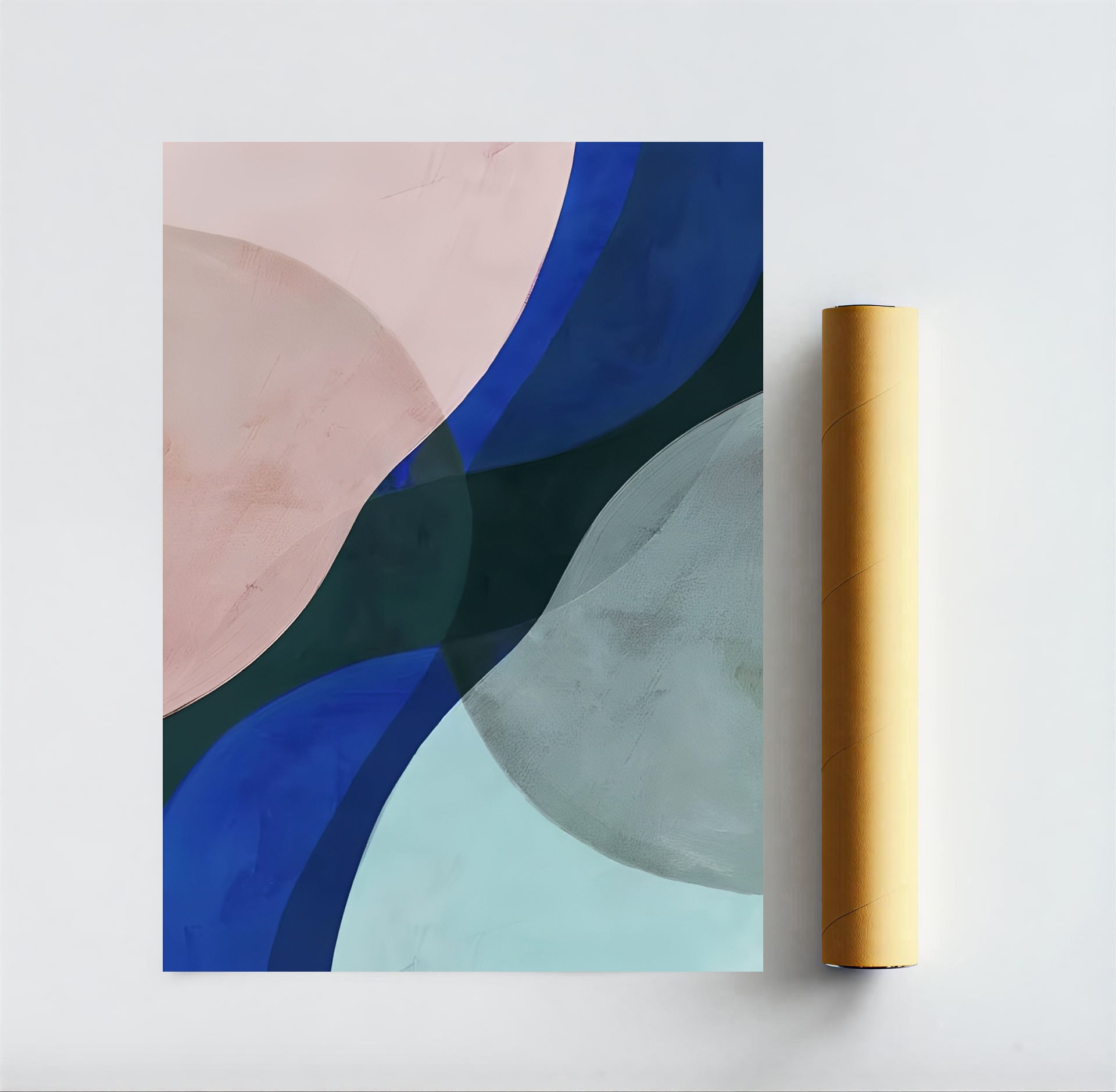 Abstract art print with geometric shapes on a white background