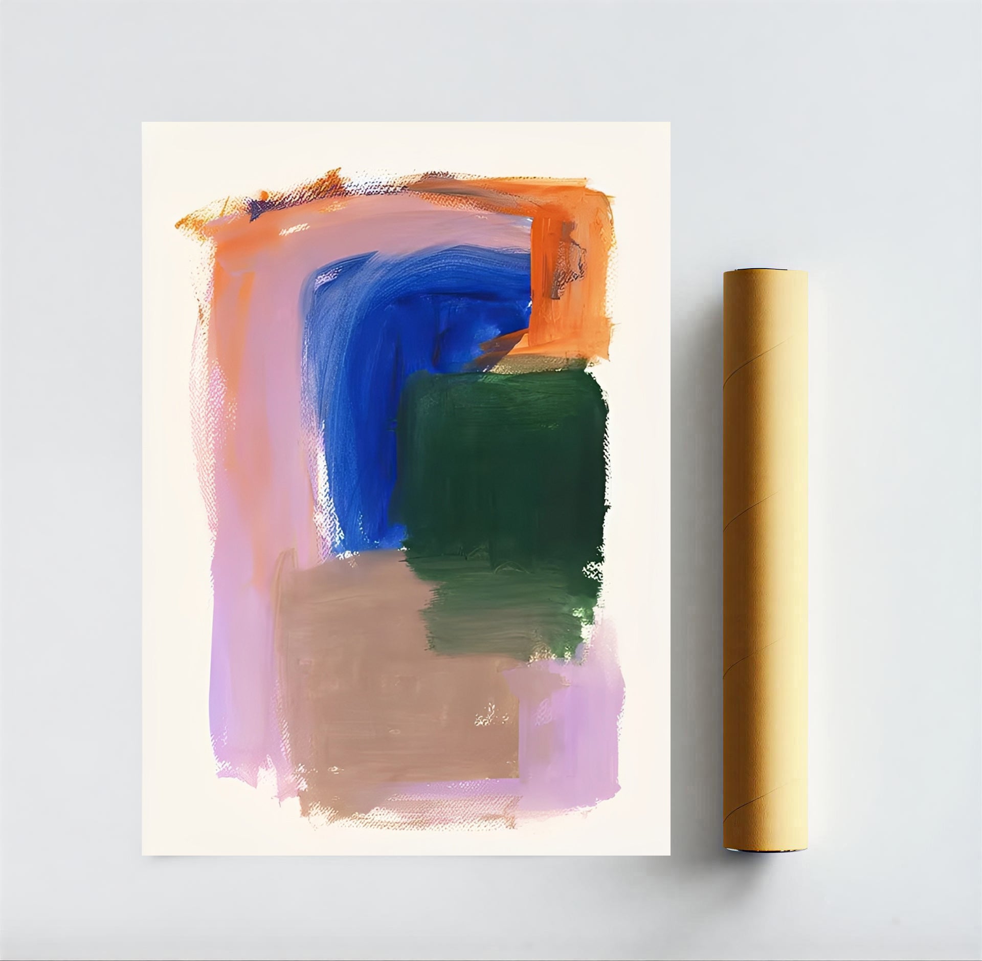 Abstract painting with colorful brush strokes on a white background