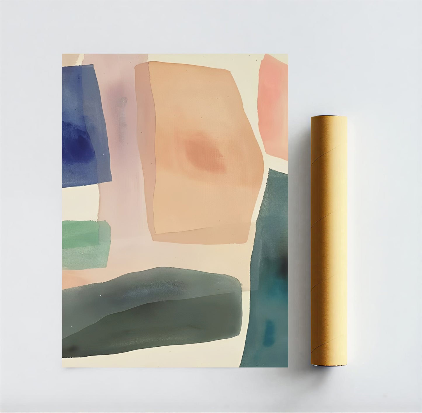 Abstract art print with geometric shapes on a white background