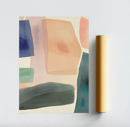 Abstract art print with geometric shapes on a white background