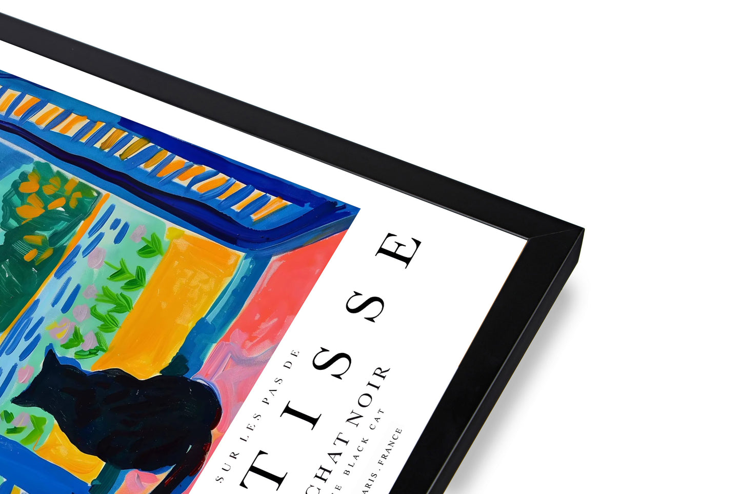 Framed artwork with colorful design and text on a white background