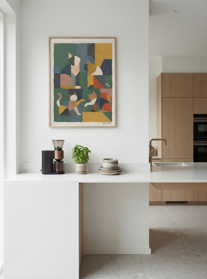 Mid-Century Modern Geometric Cat Acrylic Poster

Retro cat acrylic poster inspired by vintage Mid-Century Modern art, featuring a colorful geometric feline composition by Francis Pylae.
