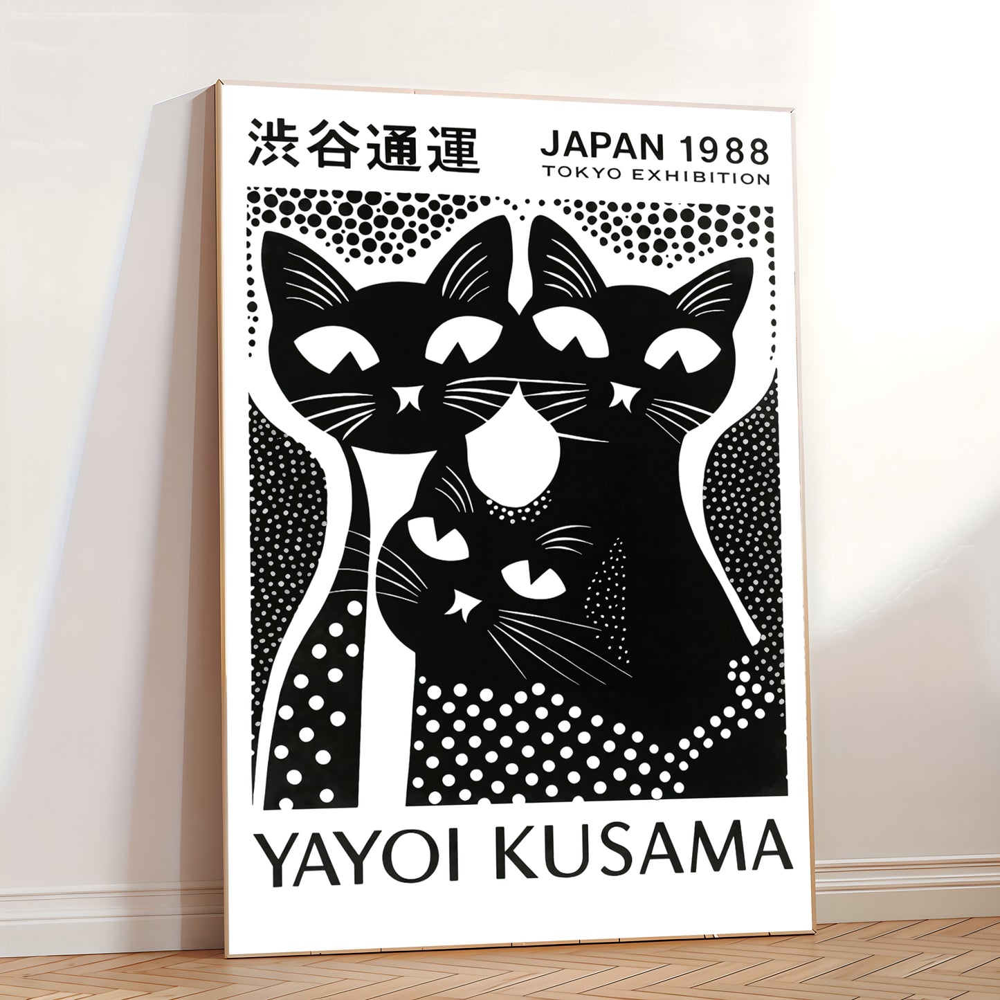 Contemporary black and white cat artwork for home decor