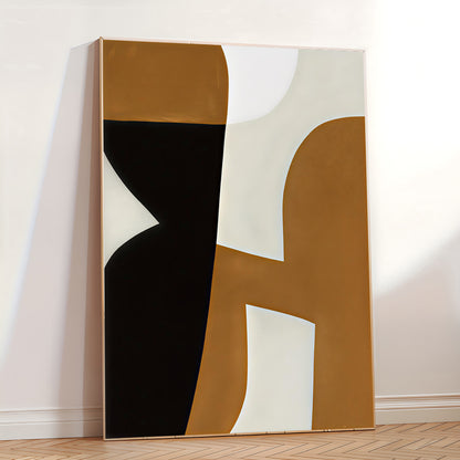 Abstract art piece with geometric shapes on a white wall