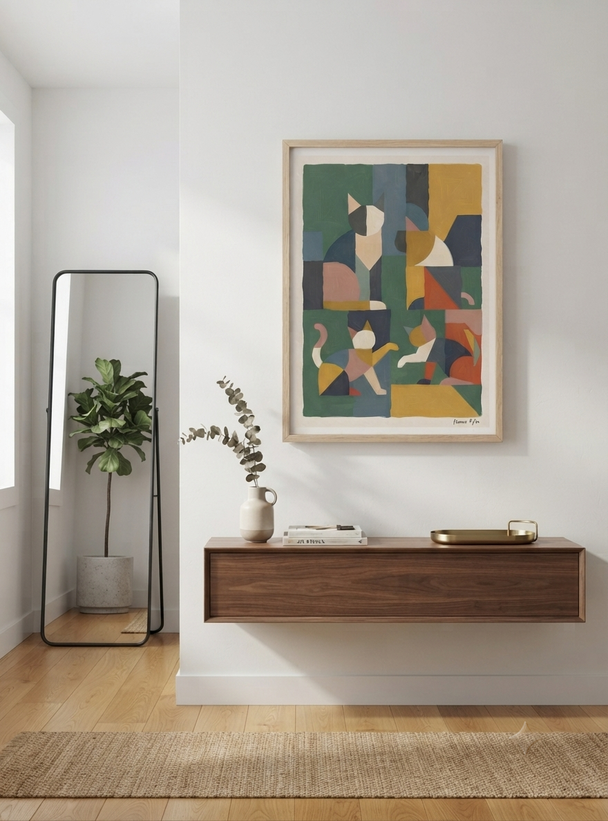 Mid-Century Modern Geometric Cat Acrylic Poster

Luxury Mid Century Modern cat art featuring geometric abstract design and rich earthy tones, professionally printed on acrylic by PrintHaus.