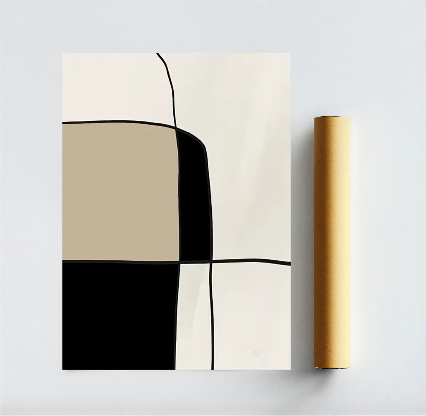 Abstract art piece with geometric shapes on a white background