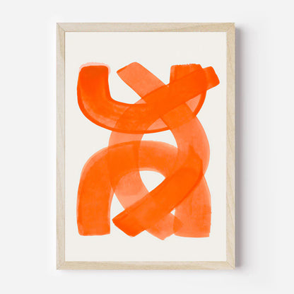 Framed abstract art with orange brush strokes on a white background
