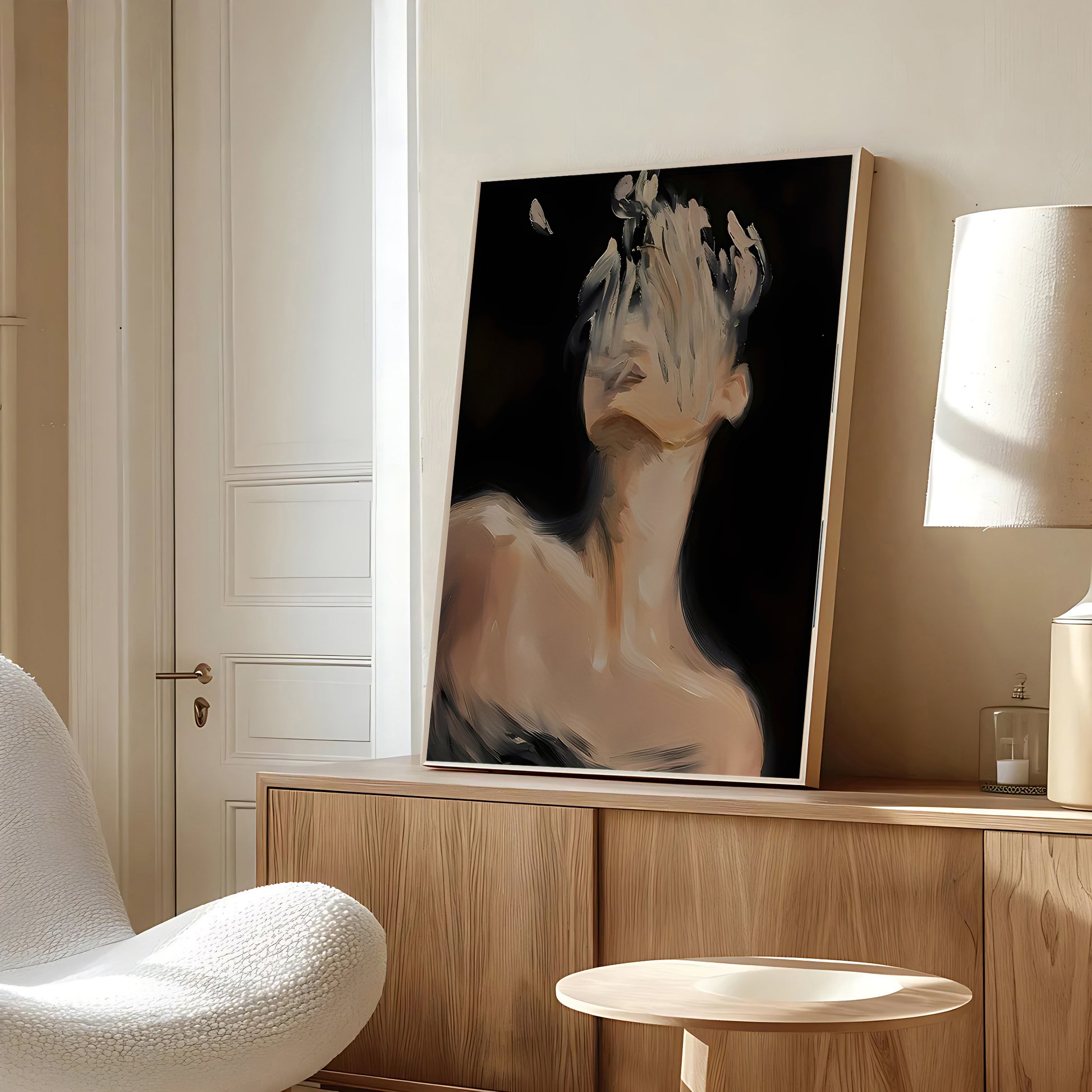 Moody Minimalist Portrait Art for Living Room Wall Decor