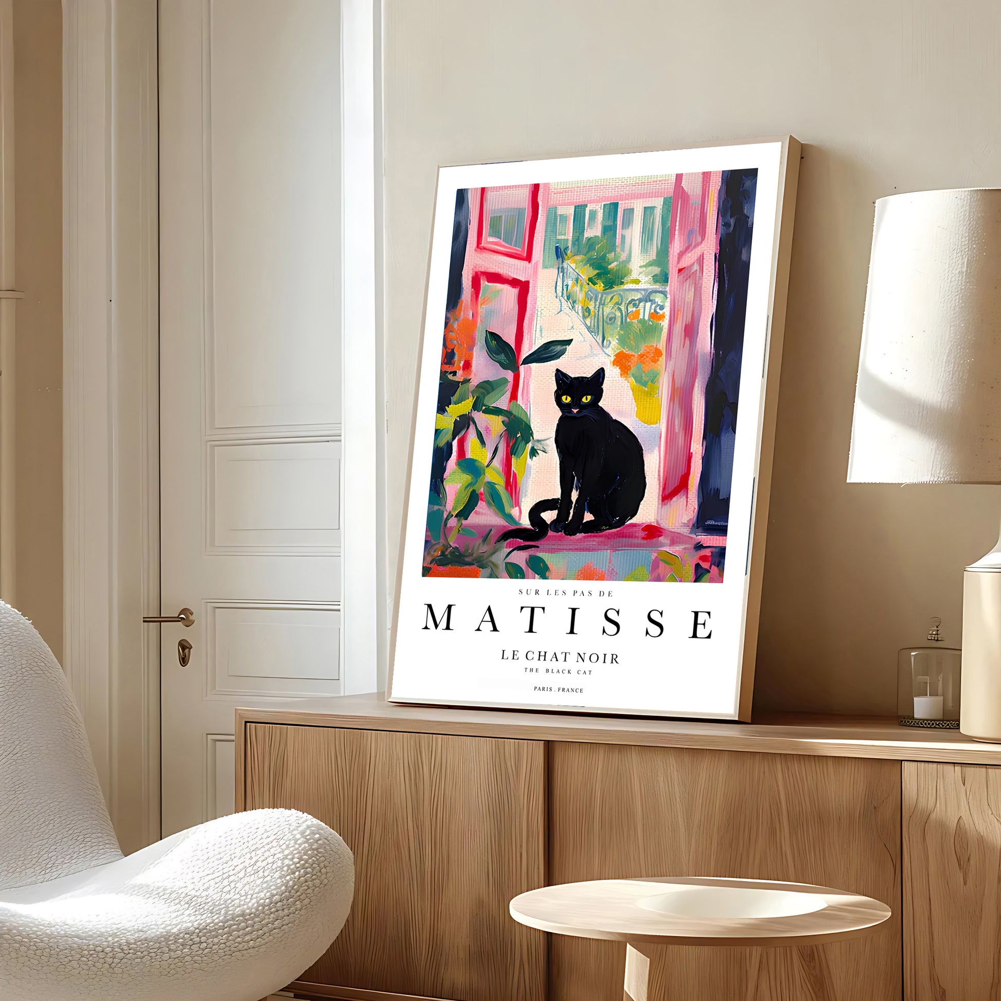 Expressive cat illustration print for eclectic home decor