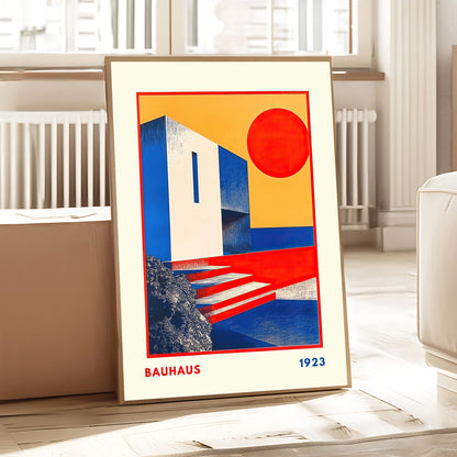 Modernist wall art print featuring bold primary colors and clean Bauhaus lines