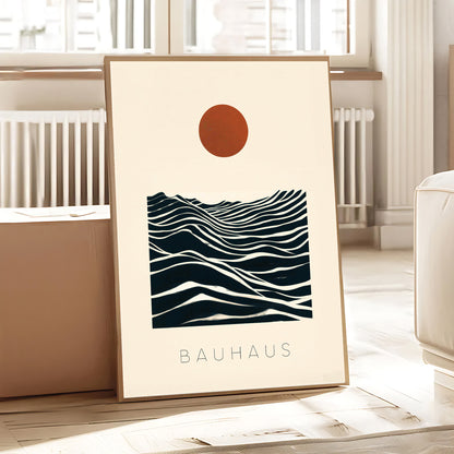 modern geometric poster with sun and waves
