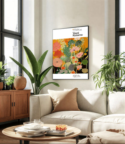 Modern Japanese Yayoi Kusama inspired floral polka dot poster print