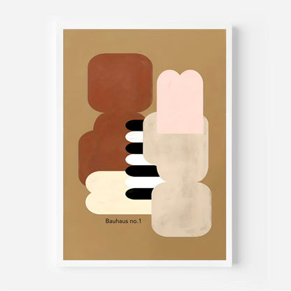 Abstract art print with geometric shapes on a beige background, featuring the text 'Bauhaus no. 1'.