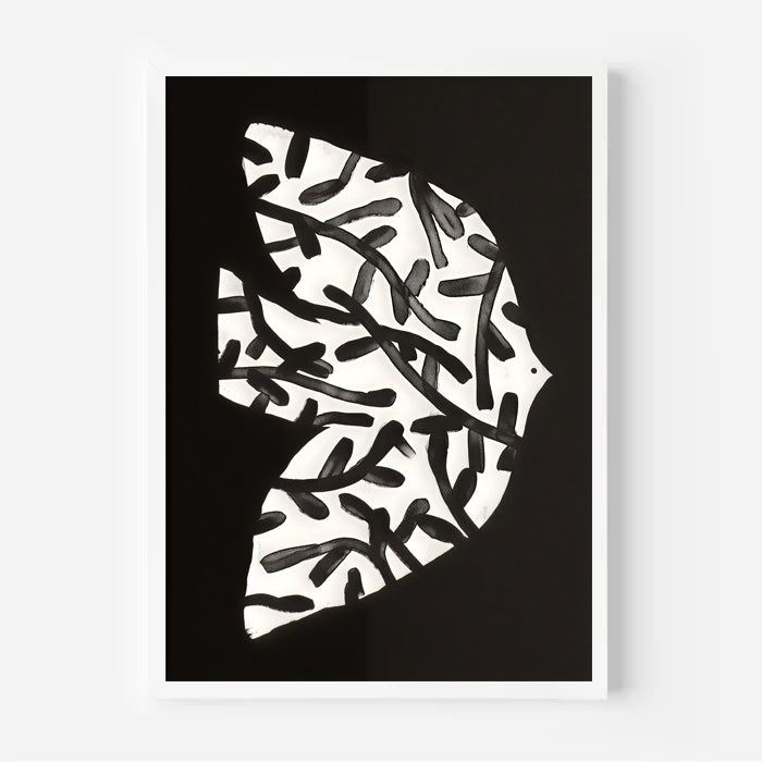Black and white abstract art print on a white background
