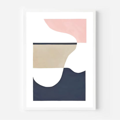 Abstract art print with geometric shapes in pink, beige, and navy on a white background