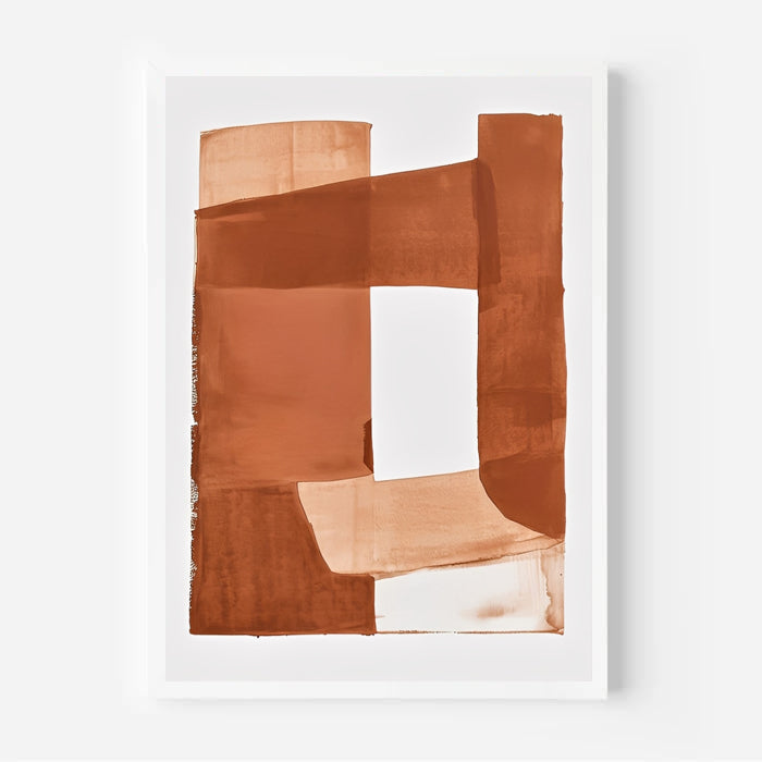 Abstract art piece with brown and beige colors on a white background