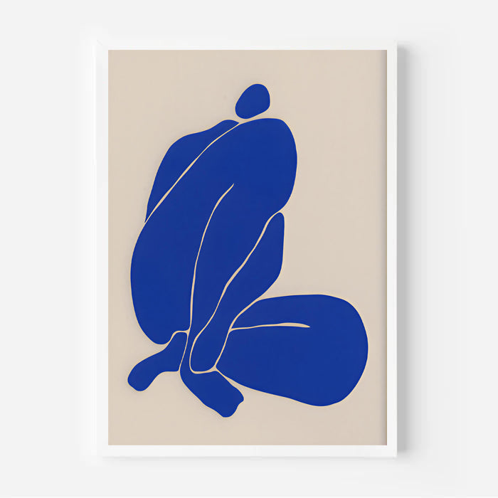 Abstract blue figure on a beige background