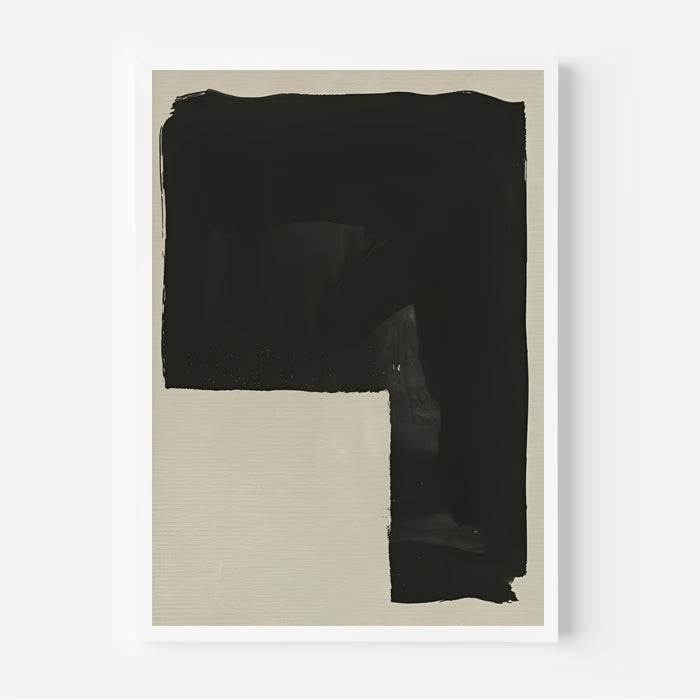 Abstract art piece with black paint on a beige background