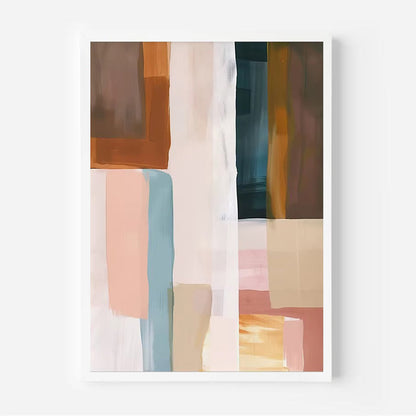 Abstract art print with colorful geometric shapes on a white background