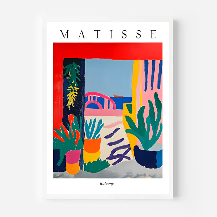 Framed Matisse artwork with colorful abstract design on a white background