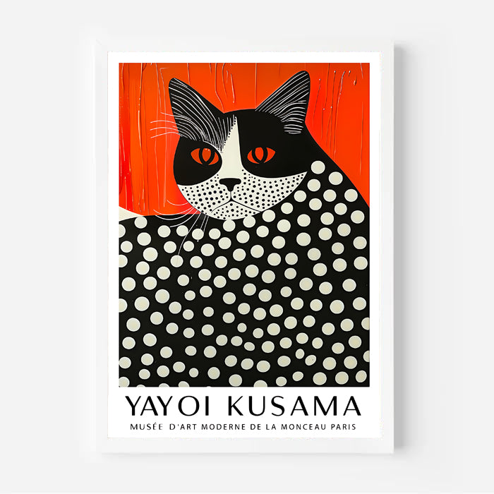 Yayoi Kusama polka dot cat poster | modern art print inspired by Japanese pop art for contemporary wall decor