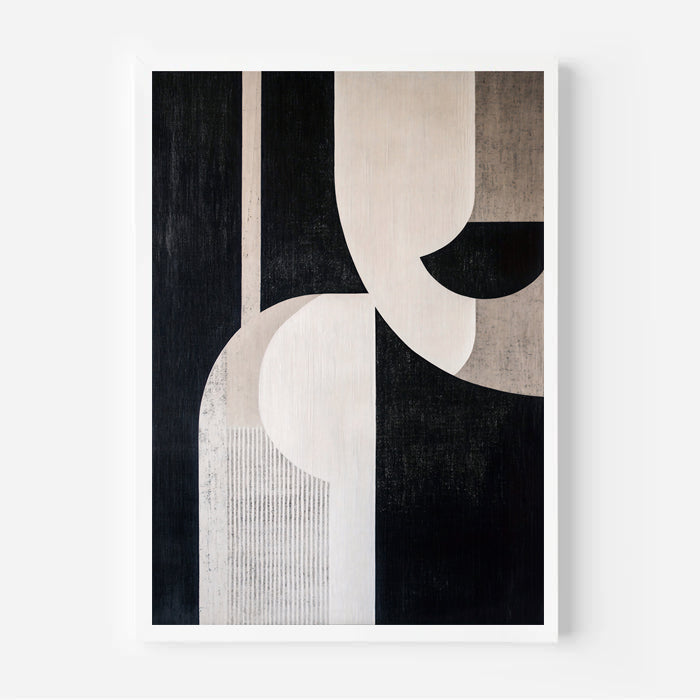 Abstract art print with geometric shapes on a white background