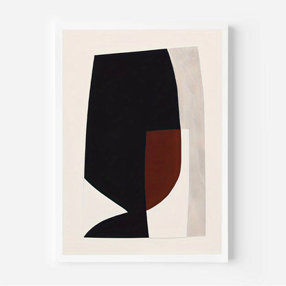 Abstract art print with black and brown shapes on a beige background
