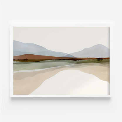 Framed abstract landscape art print on a white wall