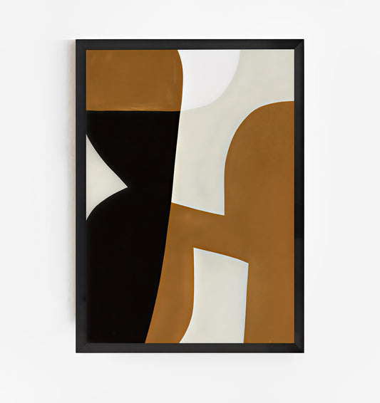 Framed abstract art with geometric shapes on a white background