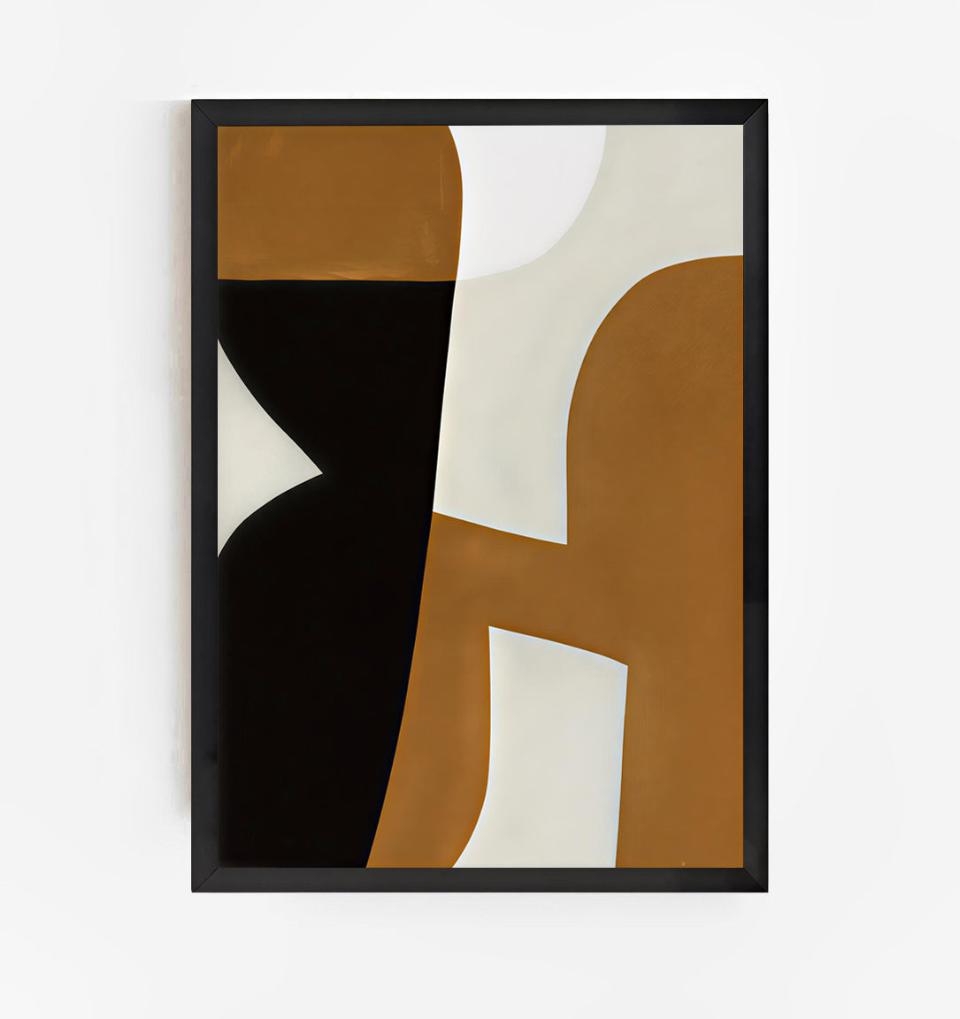Framed abstract art with geometric shapes on a white background