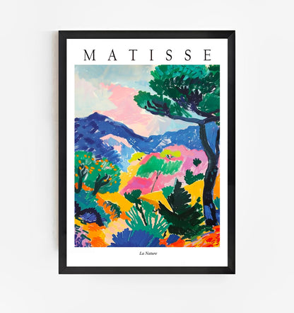 Framed Matisse artwork with colorful landscape design on a white background