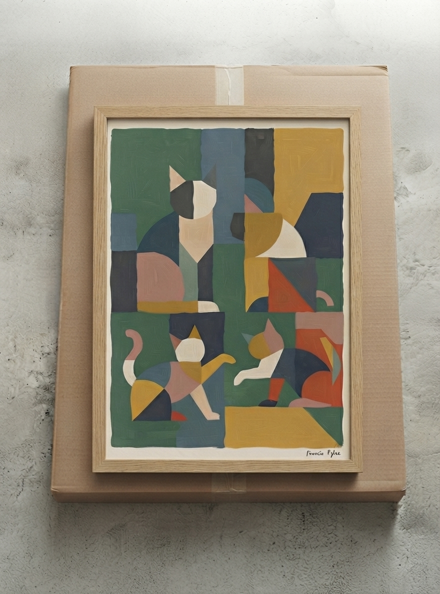 Mid-Century Modern Geometric Cat Acrylic Poster

Mid-Century Modern Geometric Cat Acrylic Poster featuring a geometric abstract cat acrylic print in earthy terracotta, sage green and mustard yellow tones, original artwork by Francis Pylae, exclusively from PrintHaus.