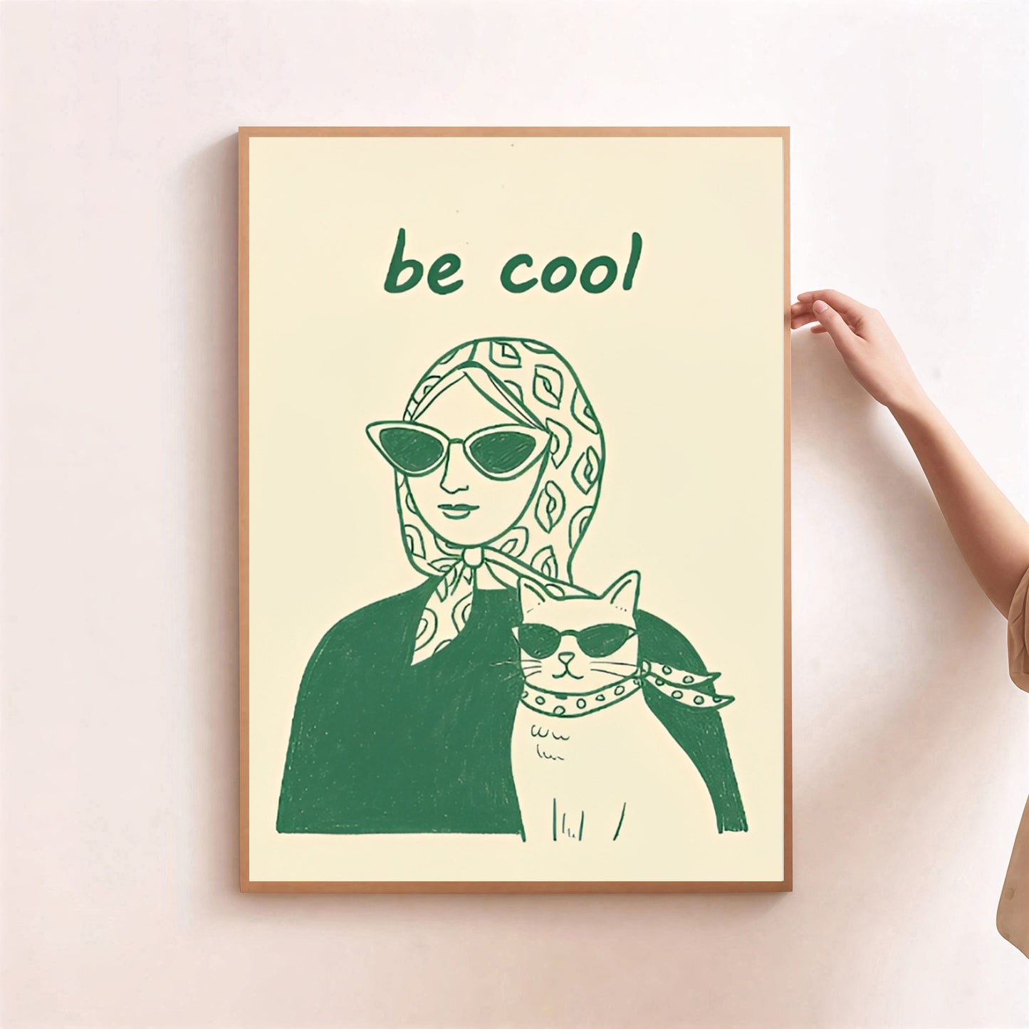 Aesthetic woman and cat poster minimalist print