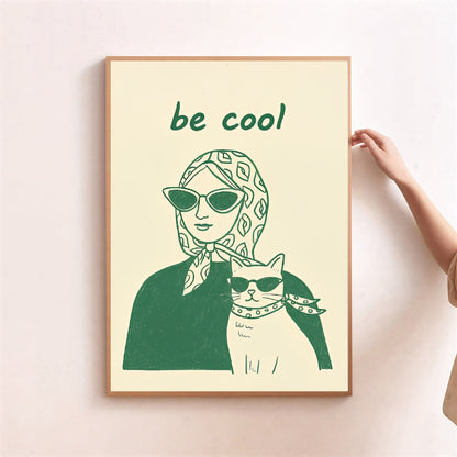 Aesthetic woman and cat poster minimalist print
