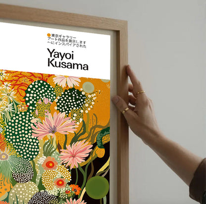 High-quality Yayoi Kusama inspired floral polka dot poster print framed