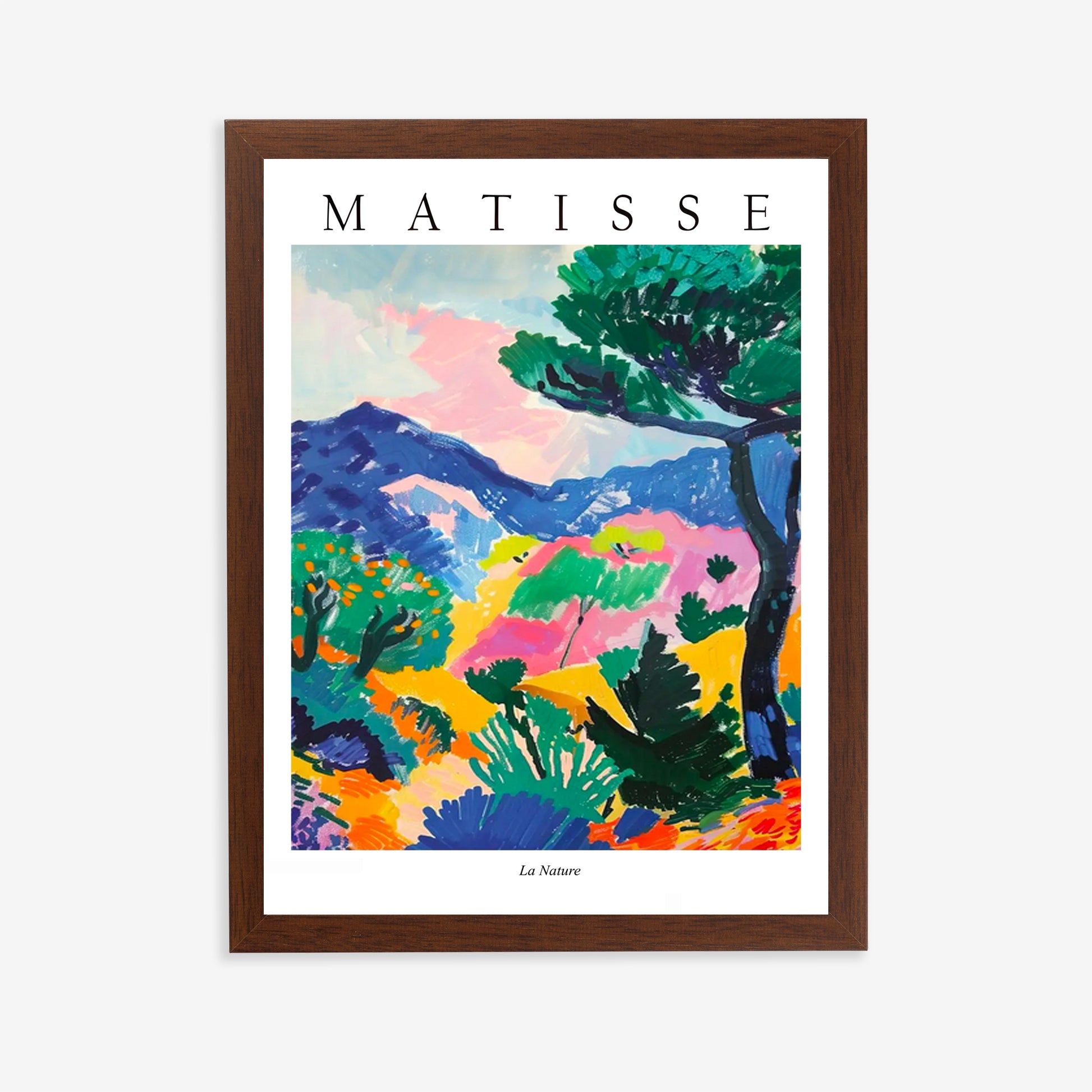 Framed Matisse artwork with colorful landscape design on a white background