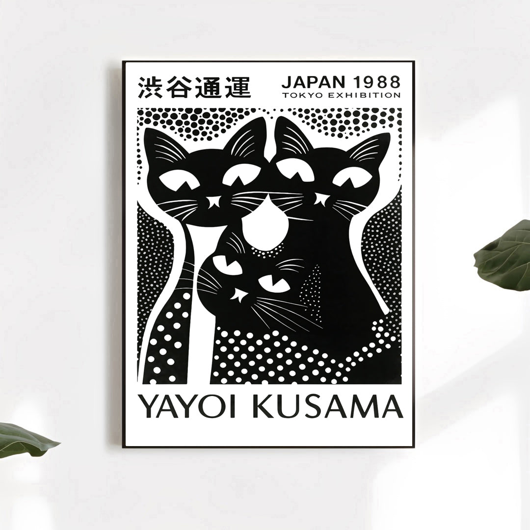 Abstract feline art print with bold dot patterns