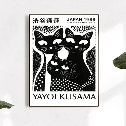 Abstract feline art print with bold dot patterns